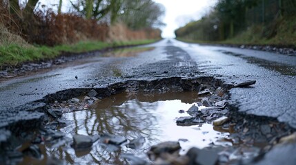 Obraz premium A section of roadway with a pothole in the road.