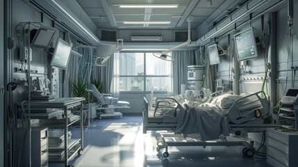Recovery Room with beds and comfortable medical equipped in a hospital - obrazy, fototapety, plakaty