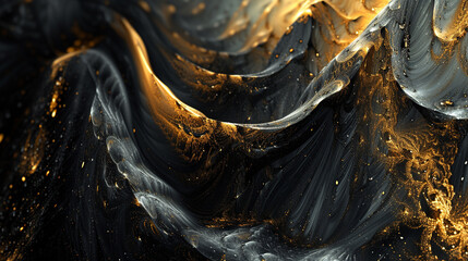 A mesmerizing 3D abstract wallpaper featuring a dark golden and black color palette