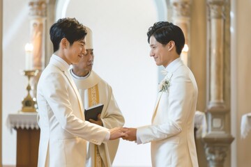 男性同士で結婚式を挙げる日本人女性（LGBTQ・ゲイ・同性婚）