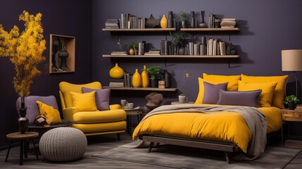 Cozy Charcoal and Yellow Bedroom Nook