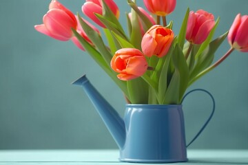 Fototapeta premium Spring tulip flower bouquet with copy space. generative ai.