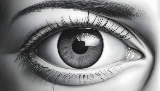 watercolor black and white pencil drawing of a crying eyes