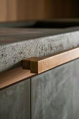 Fototapeta na wymiar Macro detail of minimalist kitchen hardware finishes