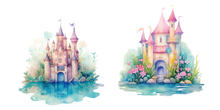 watercolor of castle vector illustration