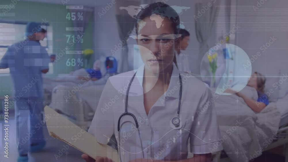 Poster animation of data processing over diverse doctors with patient