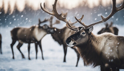 Herd of Caribou in the snow

