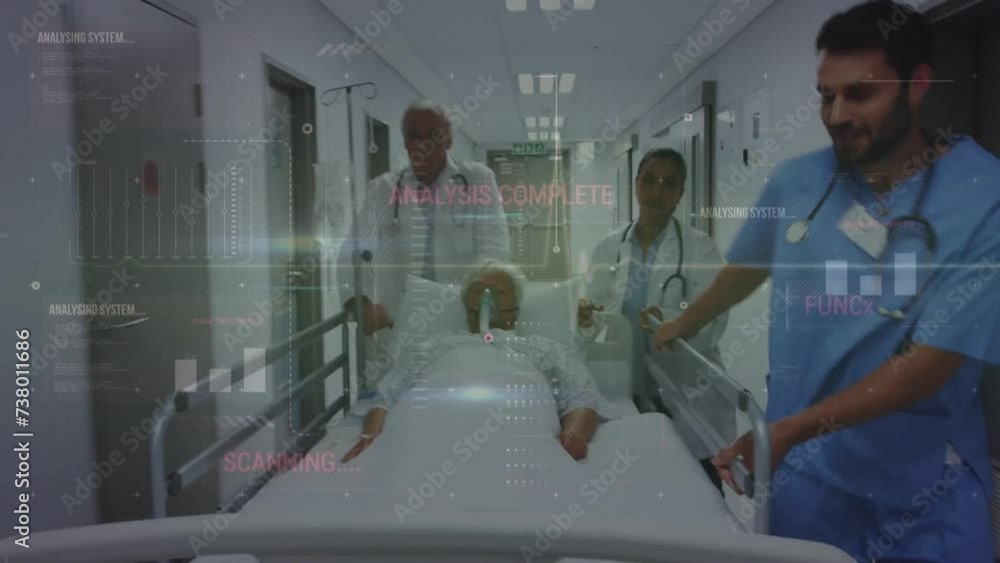 Poster animation of data processing over diverse doctors with patient