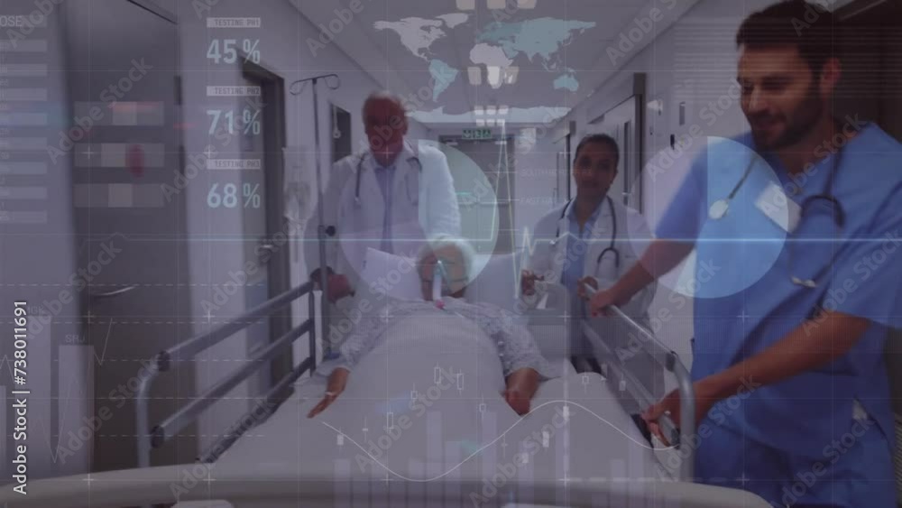 Poster animation of data processing over diverse doctors with patient