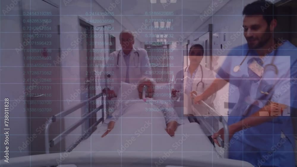 Poster animation of data processing over diverse doctors with patient