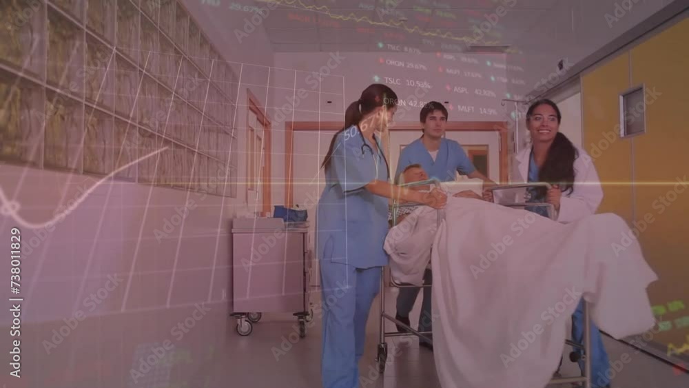 Aufkleber animation of data processing over diverse doctors with patient