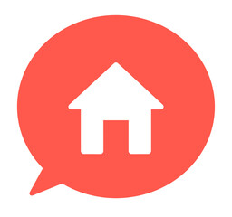 シンプルな赤色のホームアイコンと吹き出し