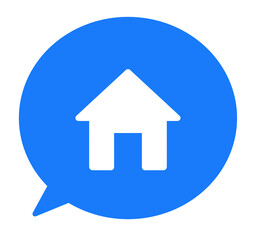 シンプルな青色のホームアイコンと吹き出し
