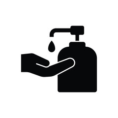 Liquid hand soap icon. Simple solid style. Hand washing, gel, disinfect, antibacterial, bottle, dispenser, clean concept. Black silhouette, glyph symbol. Vector illustration isolated.