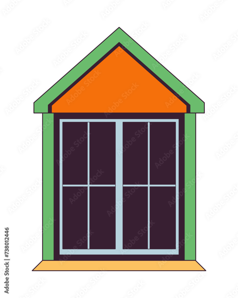 Poster attic window exterior 2d linear cartoon object. building windowframe isolated line vector element wh