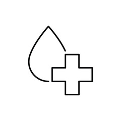 Fototapeta premium Clear water icon. Simple outline style. Plus, drop water, medical, emergency, infusion, addition, cross, nature, health concept. Thin line symbol. Vector illustration isolated.