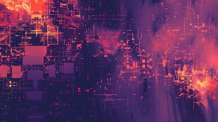 Fototapeta premium Intense Digital Abstract with AI Algorithms in Motion, Glowing Technology Background