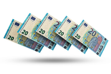 3D rendering of Stacks of European Union Money 20 Euro Banknotes