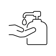 Liquid hand soap icon. Simple outline style. Hand washing, gel, disinfect, antibacterial, bottle, dispenser, clean concept. Thin line symbol. Vector illustration isolated.