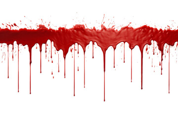 Red Dripping Paint. A photograph featuring a Transparent background with viscous, red paint slowly dripping down in abstract patterns.