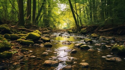 Obraz premium River stream in the mountains. Mountain river stream in woods, generate AI