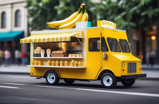 National Banana Cream Day. Banana food truck with a variety of banana treats