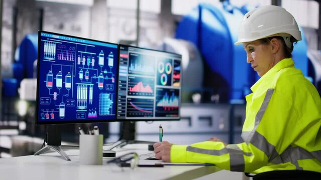 Woman Working In Power Plant Electricity