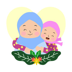 mother day hijab with the daughter hugging