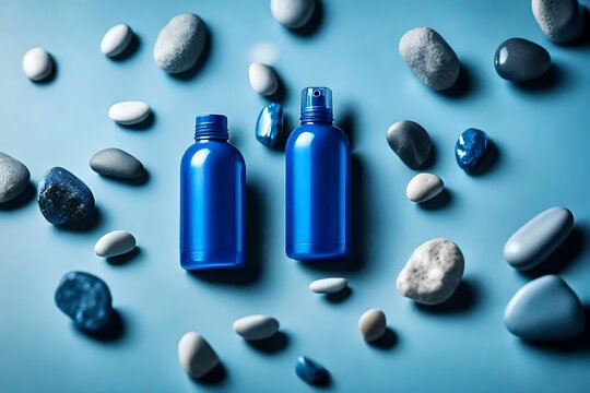 anodised blue deodorant srpay and pebbles