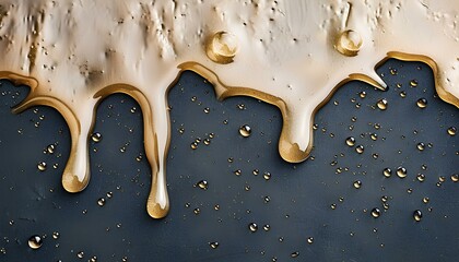golden liquid dripping over black background with texture. golden liquid. oil on black background 