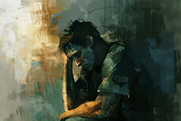 illustration of depressed looking man. mental health concept. generative ai.