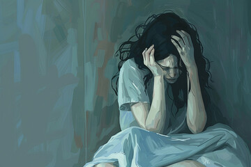 illustration of depressed woman. mental heath concept. generative ai. - obrazy, fototapety, plakaty
