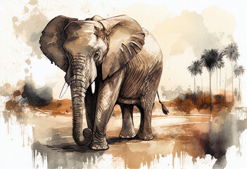 watercolor style painting of elephant. generative ai