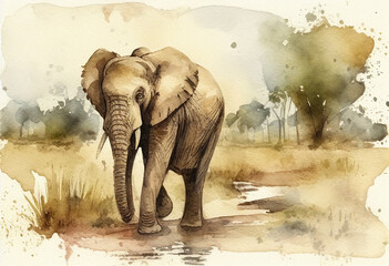 watercolor style painting of elephant. generative ai