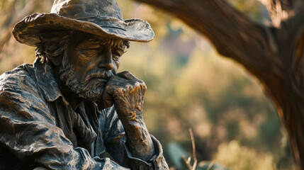 sculpture of old west sheriff, once upon a time in the West, close-up scene
