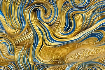 abstract irridescent wavy golden and blue  liquid background