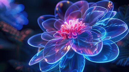 Obraz premium Futuristic glowing flower in neon colors