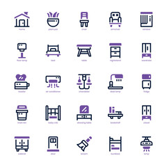Furniture and Decoration icon pack for your website, mobile, presentation, and logo design. Furniture and Decoration icon dual tone design. Vector graphics illustration and editable stroke.