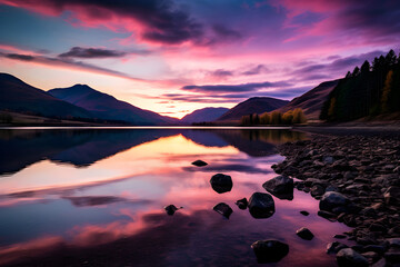 End of Day Over Lake in Scottish Highlands: Inspiring Beauty of Natural Wilderness