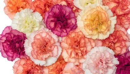 Top view beautiful multicolor carnation flower isolated on white background