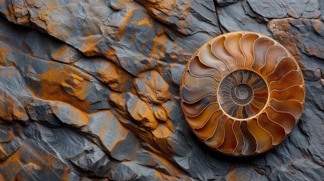 Ammonite shell on an ancient background