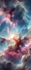 A vibrant celestial display of swirling clouds, capturing the awe-inspiring beauty of the vast universe