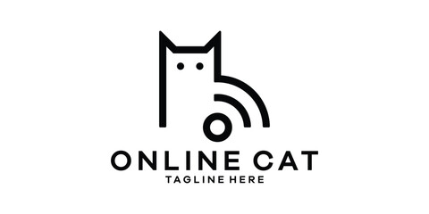 logo design combining a cat with an internet signal, logo design template, symbol idea.