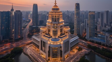 Exterior view of the China Construction Bank (CCB) Building in Shanghai's Lujiazui Financial District.