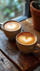 Fototapeta na wymiar Handcrafted mug with latte art and heart