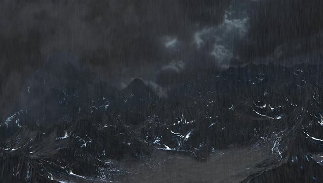 Alien black rocky planet in storm with lightning, aerial landscape
Alien world concept,4K, 2024
