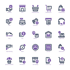 Shopping and Store icon pack for your website, mobile, presentation, and logo design. Shopping and Store icon dual tone design. Vector graphics illustration and editable stroke.
