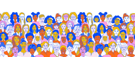 Celebrating Women: Diverse Portrait seamless pattern background