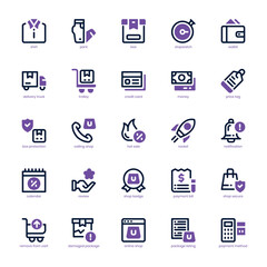 Shopping and Store icon pack for your website, mobile, presentation, and logo design. Shopping and Store icon dual tone design. Vector graphics illustration and editable stroke.
