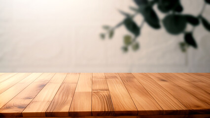 Empty wooden table and blurred background with a bokeh image. For product display
